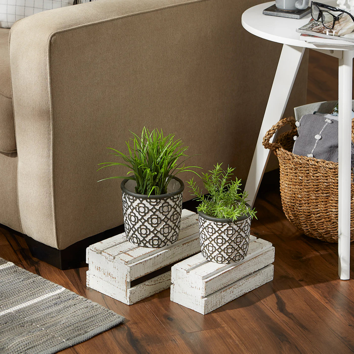 DARK GRAY LATTICE CEMENT FLOWER POT SET/2