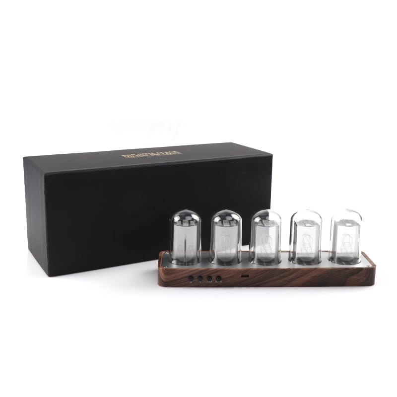 ClocTeck Nixie Tube Clock with Wi-Fi SYNC, Alarm & Timer, 12/24H Display, No Assembly Required - A Retro Gift for Friends (Wood Grain)