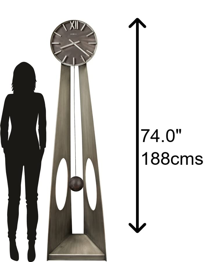 Howard Miller Smith Floor Clock II 549-118 – Aged Silver Finish Machined Metal Frame, Vertical Home Décor, Charcoal Black Finish Ball Pendulum, Quartz Movement