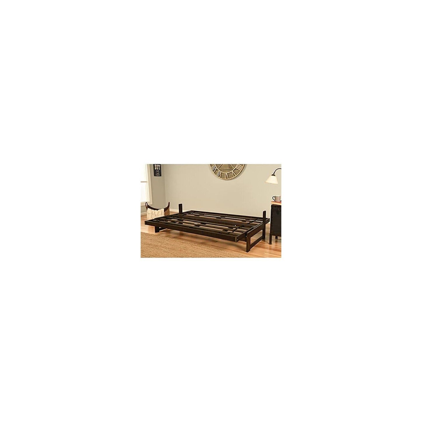 HomeStock Full Size Futon Frame Set - Convertible Sofa Bed - Hardwood Mocha Finish Frame Only