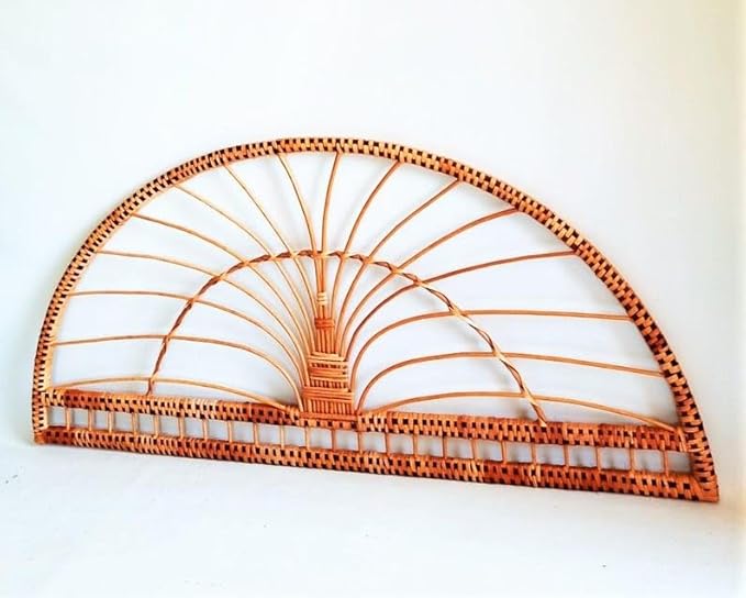 Boho Rattan Headboard - Handwoven Wicker & Solid Wood Frame - Queen/King/Full/Double Size Bed Headboard
