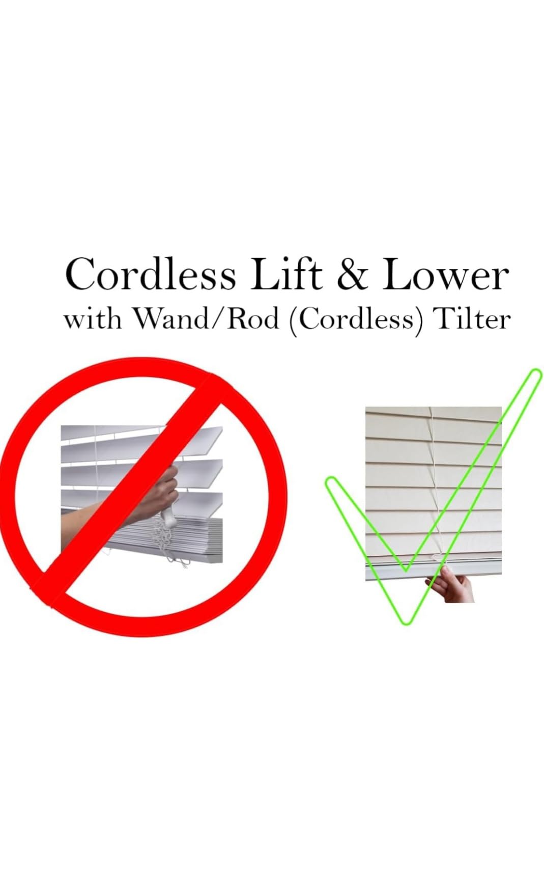 Blinds House Solution, Custom Made 2 Inch Faux Wood Cordless Horizontal Window Blinds for Doors, Ghost White/Snow White, Outside Mount, (26" W x 70" L)