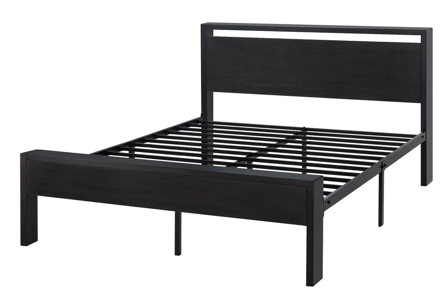 SHA CERLIN Full Size Bed Frame, Wooden Headboard and Footboard, Black Oak