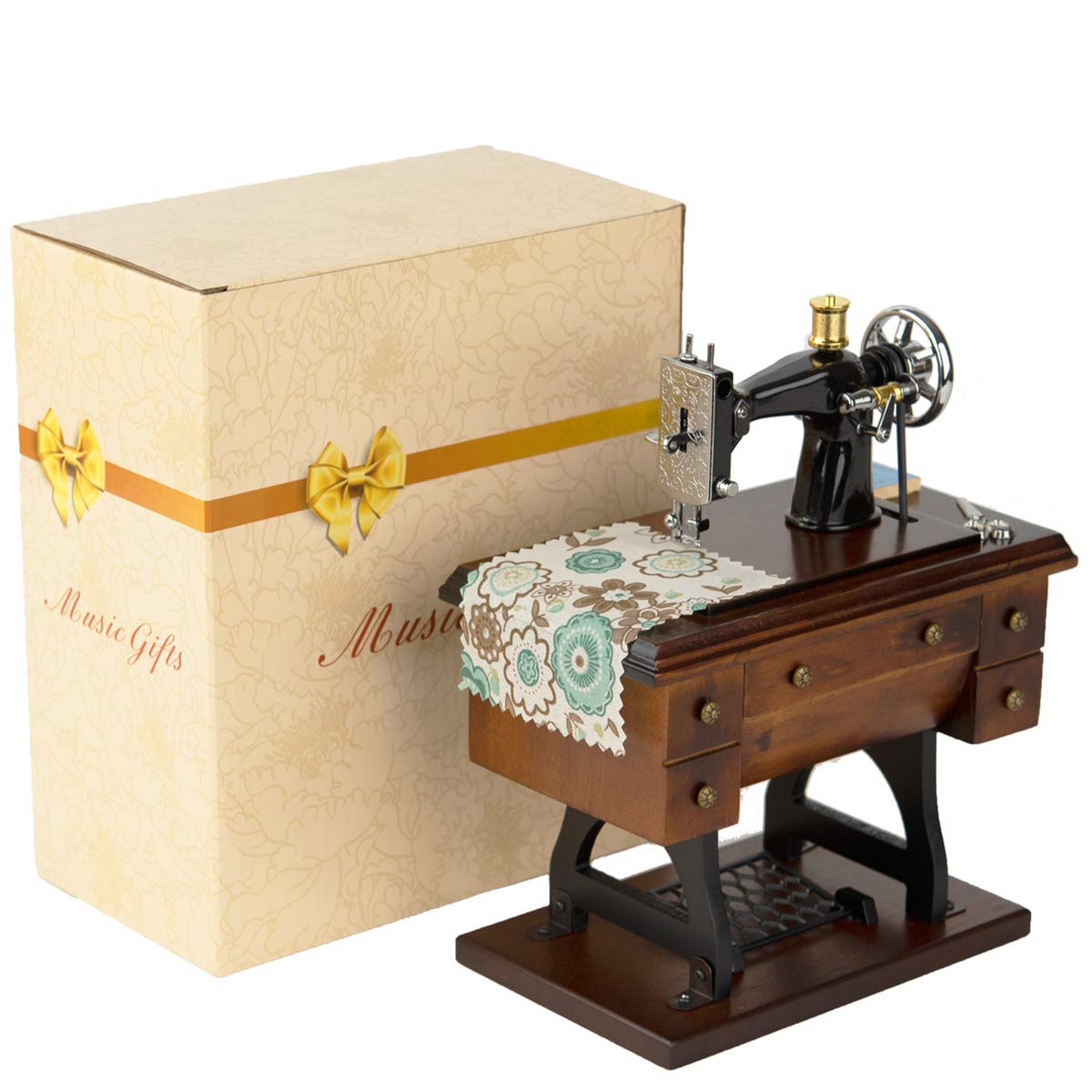 Mr.Winder Sewing Machine Music Box Gift, Wooden Vintage Musical Box Christmas Anniversary Birthday Gifts for Mom Wife Grandma Friend Wind Up Mechanical Melody Fur Elise