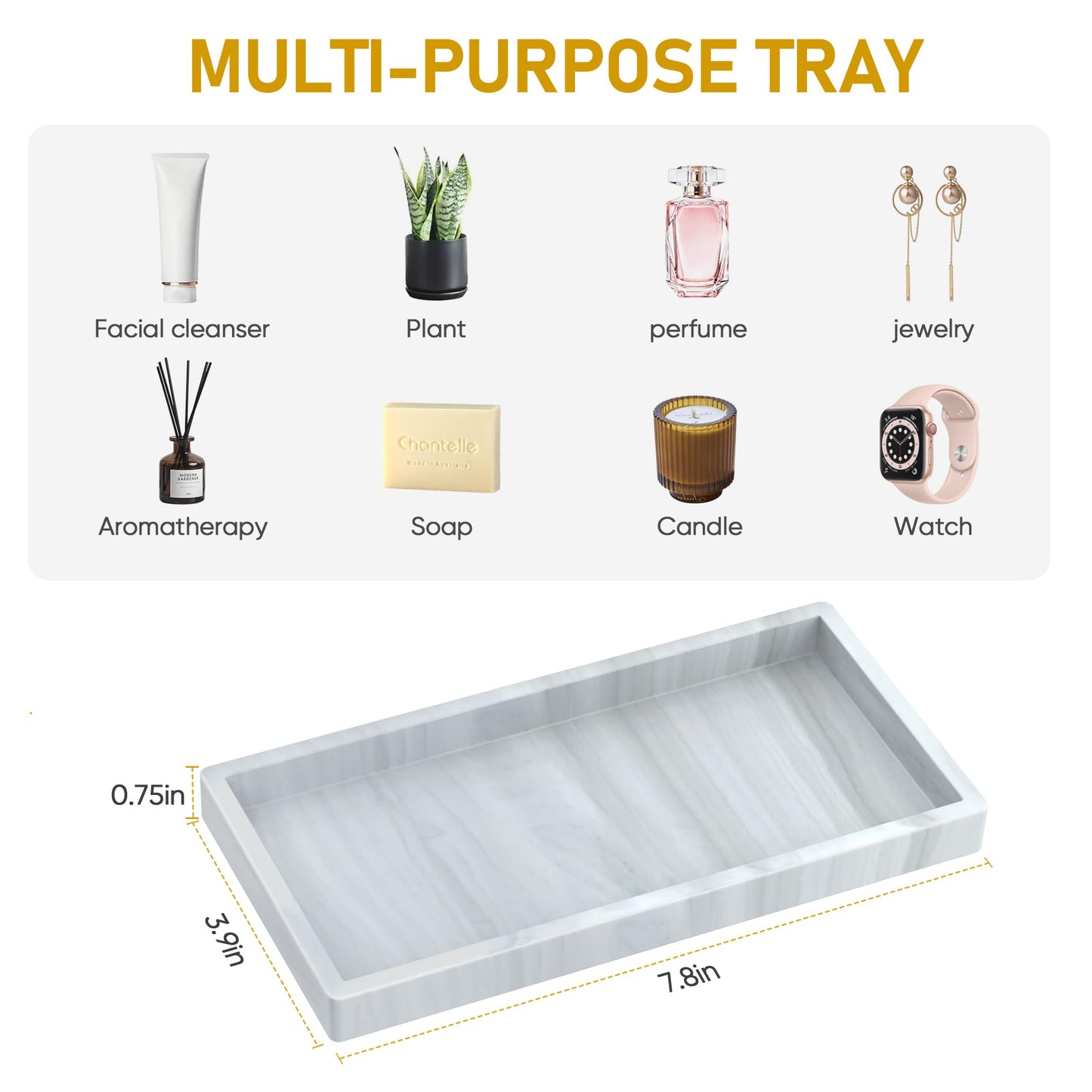 Silicone Bathroom Tray,Shatterproof Silicone Tray for Bathroom Counter,Small Vanity Tray for Bathroom Soap Dispenser Tray Toilet Tank-7.8 * 3.9in