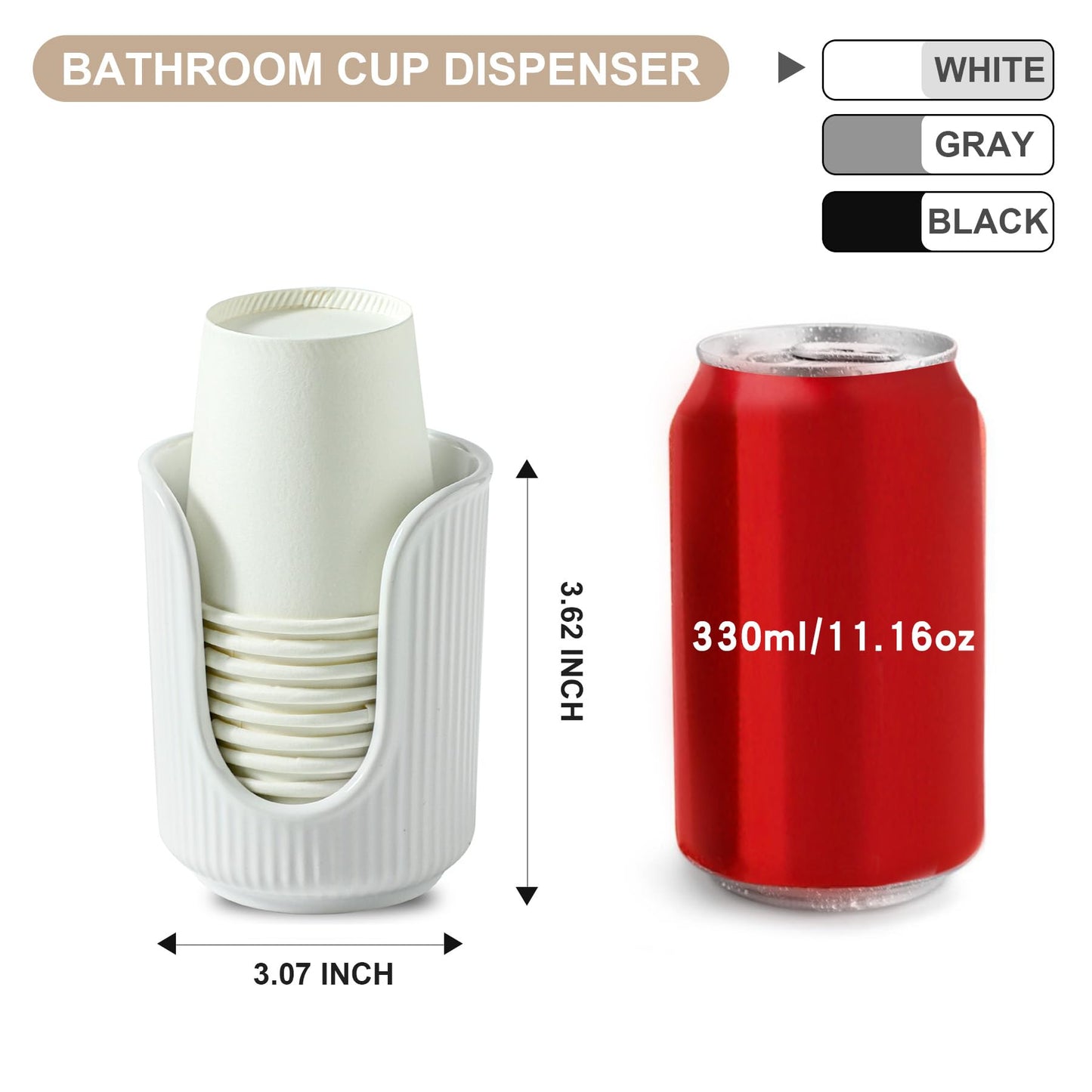 Dobbyby Ceramic Bathroom Cup Dispenser with Stylish Vertical Stripes - Disposable Mouthwash Cup Holder Holds 3-4oz Paper Cups for Rinsing Cups on Bathroom Vanity Countertops (White)