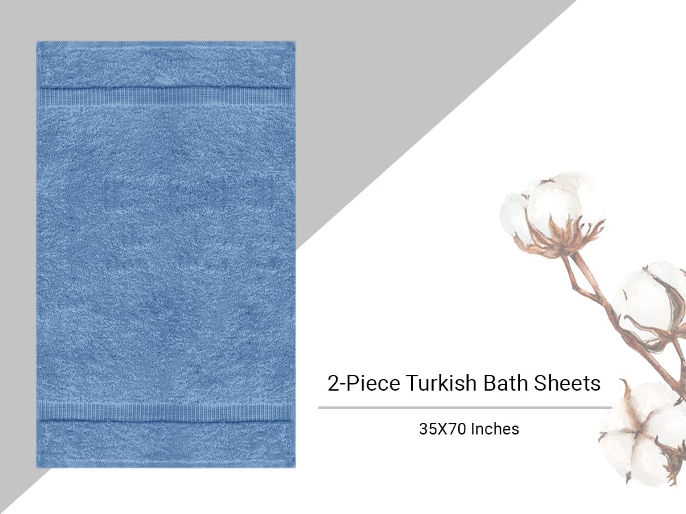 Towel Bazaar Premium Turkish Cotton Super Soft and Absorbent Towels (2-Piece Bath Sheet Towel, Wedgwood), 35" x 70"