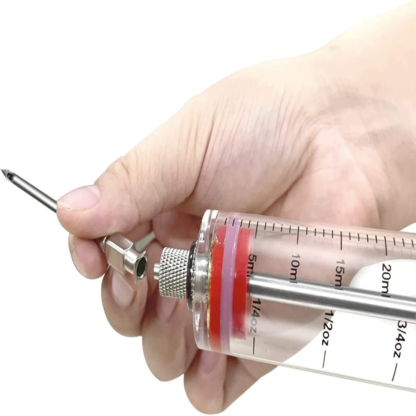 Meat Injector Syringe - 3 Marinade Injector Needles for BBQ Grill, Premium Portable Turkey Injector kit for Smoker,Marinades Injectors for Meats With 1oz Large Capacity 1 Brush Easy to Use & Clean Red