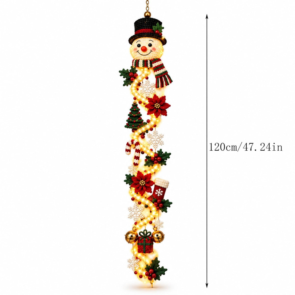 Illuminated Snowman Christmas Door Hanger, Warm Led Lighted 3D Dimensional Holiday Hanging Decor, for Front Door, Porch Column, Wall, Window & Covered Outdoor Entryway,A