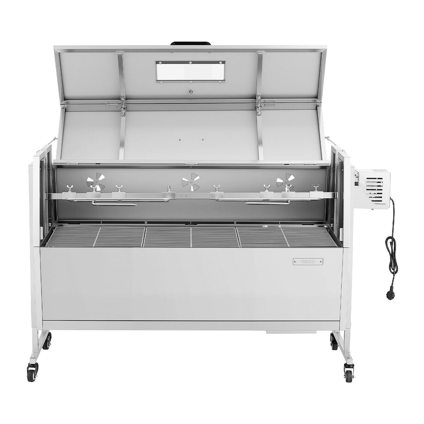 VEVOR Rotisserie Grill, 46in BBQ Outdoor Pig & Lamb Spit Roaster, Charcoal Spit Roaster with 132 LBS Capacity, Wheels & 4-Level Height, Stainless Steel Rotisserie Grill Kit for Camping Outdoor Parties