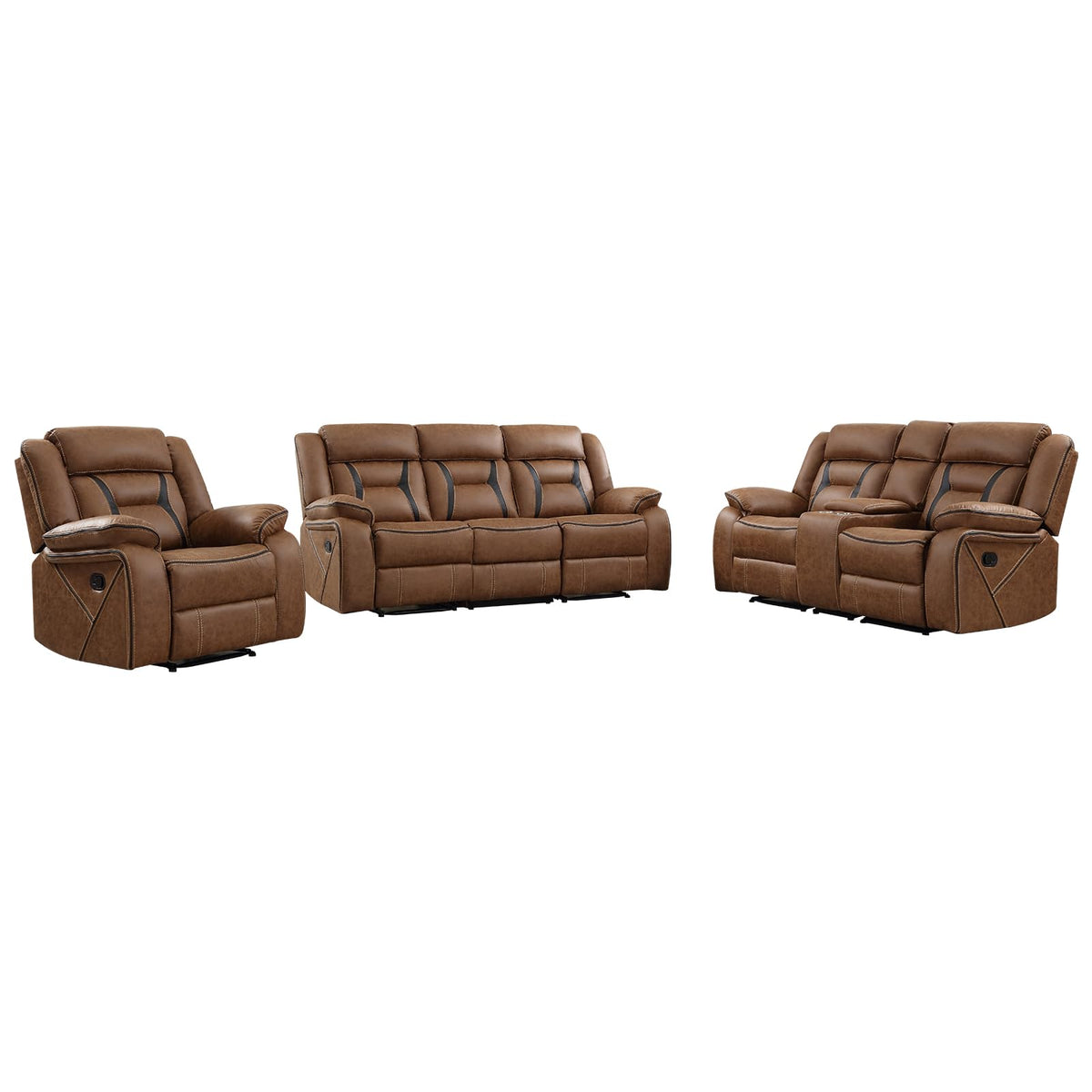 EBELLO Faux Leather Recliner Sofa Furniture Set for Living Room, Recliner Chair, Manual Loveseat, 3 Seat Recliniing Sofa Couch Set for Meeting Room, Brown