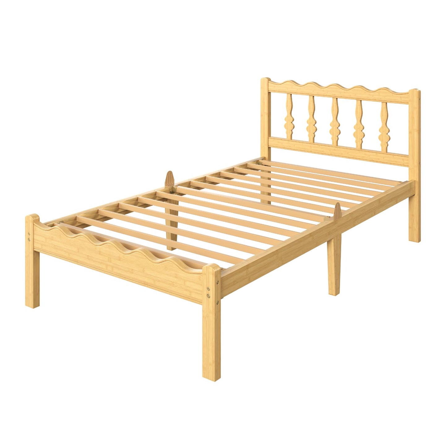 Bednowitz Bamboo Twin XL Bed Frame with Headboard, 14 inch Solid Wood Platform Bed Frames Twin XL Size with Metal Slats, No Box Spring Needed, Easy Assembly, Noise Free