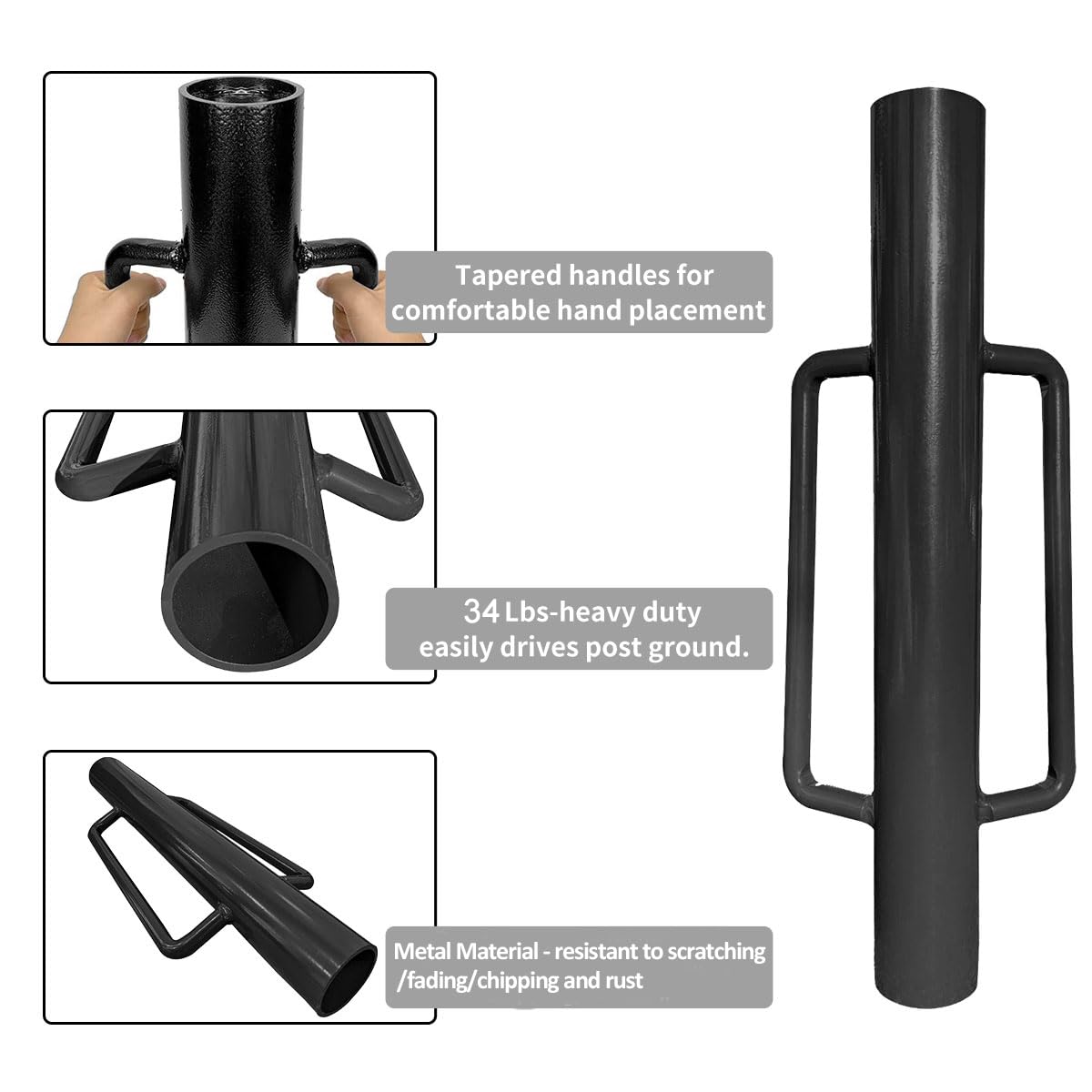 shsyue Fence Post Driver-34lb T Post Driver with Handles,Heavy Duty Post Pounder,Fence Stake Hammer,Metal Fence Post Hole Digger, Post Rammer for Installing Fences or Wooden Post