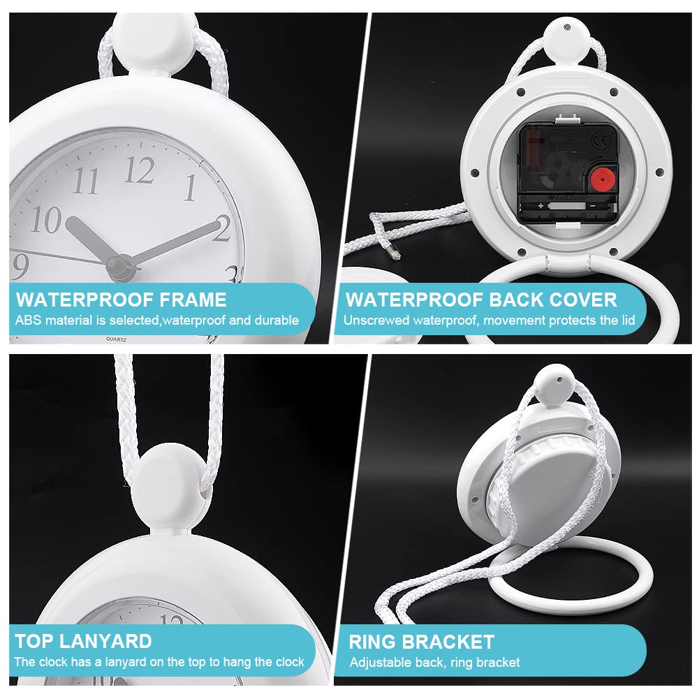 Waterproof Shower Clock, Silent Analog Bathroom Clock with Rope and Stand