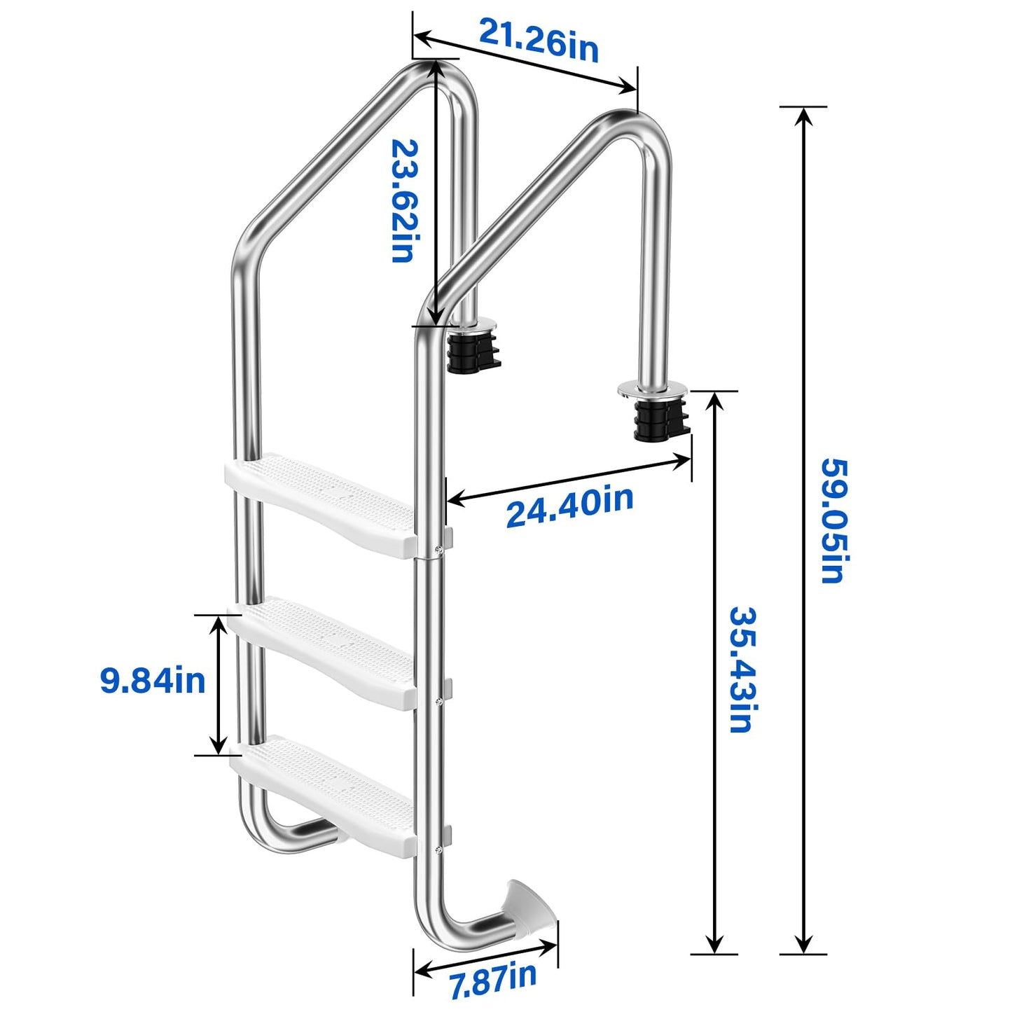 Swimming Pool Ladder for Inground Pools, 3-Step 304 Stainless Steel Pool Stairs with White Non-Slip Step Pads, Rugged & Durable for Indoor/Outdoor Pool, Supports 330 lbs