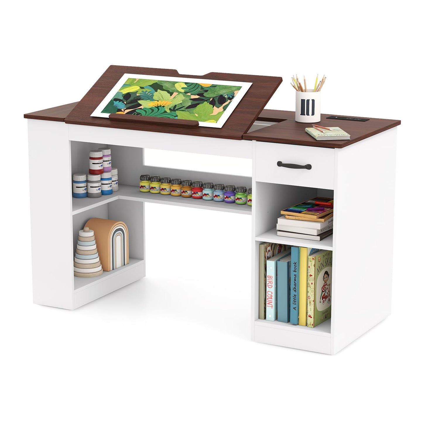 Verano Garden 55.1" Drafting Table, Craft Art Table, Computer Desk, White