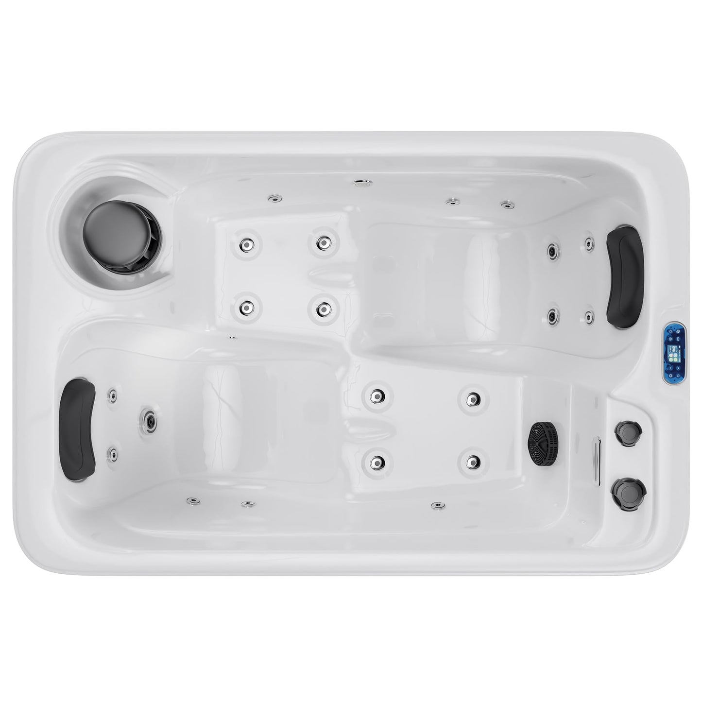 Jocisland 2 Person Outdoor Hot Tub with 15 Stainless Steel Jets, 110V Acrylic Plug & Play Hot Tub with LED Lights & Waterfall, Double Lounger Seat Spa with Cover, 2 Filters & 2HP Pump, Charcoal Gray