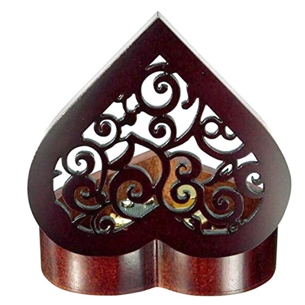 Pursuestar Edelweiss Music Box, Heart Shaped Vintage Hollow Out Wood Mechanism Wind Up Musical Box Gifts for Birthday Christmas Wedding Valentine's Day