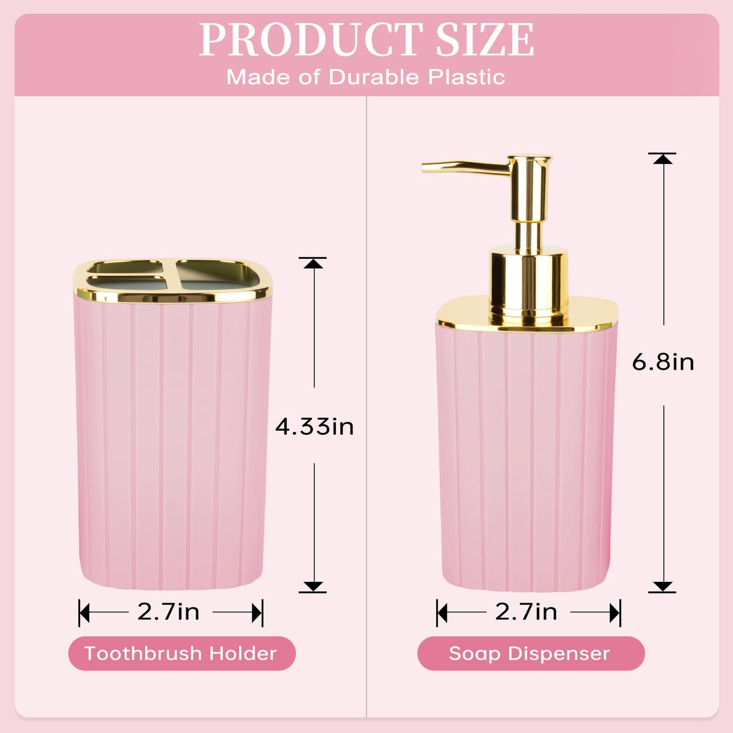 RRM 2PCS Bathroom Accessories Set,Pink Soap Dispenser and Toothbrush Holder