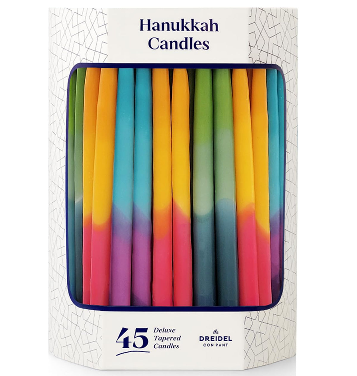 The Dreidel Company Dripless Chanukah Hanukkah Candles Decorative 4-Tone Multicolor, 45 Candles 1-Hour Burn Time