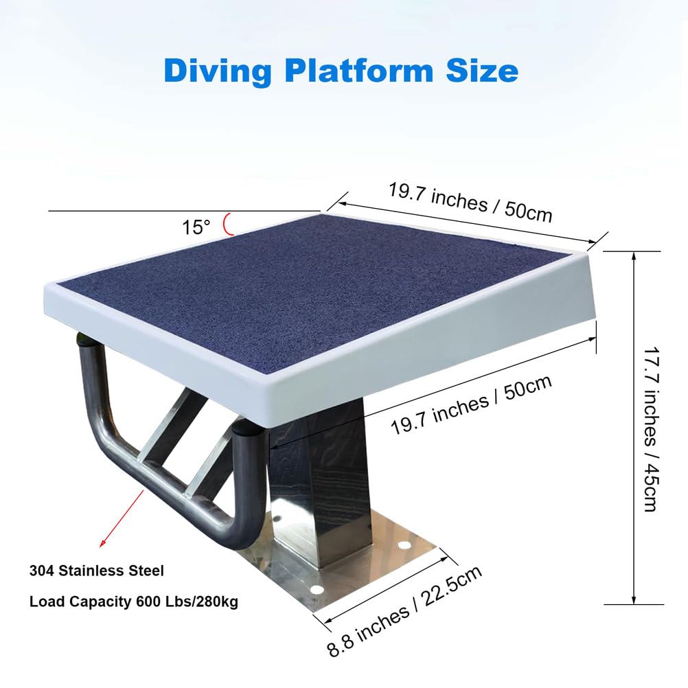 AIBOTY Heavy Duty Swimming Pool Diving Platform, 304 Stainless Steel Non-Slip Diving Boards, 15° Inclined Professional Diving Platform, Load Capacity 600 Lbs/280kg