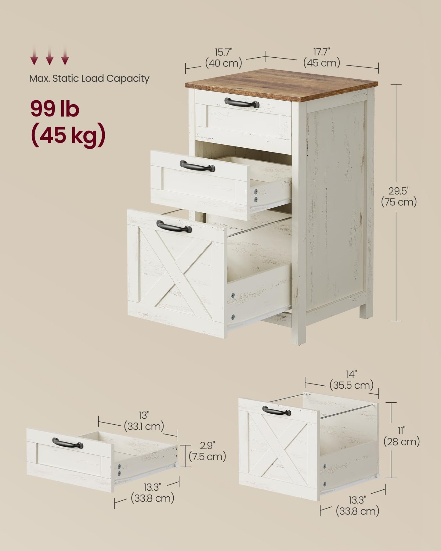 VASAGLE File Cabinet, 3-Drawer Filing Cabinet for Home Office