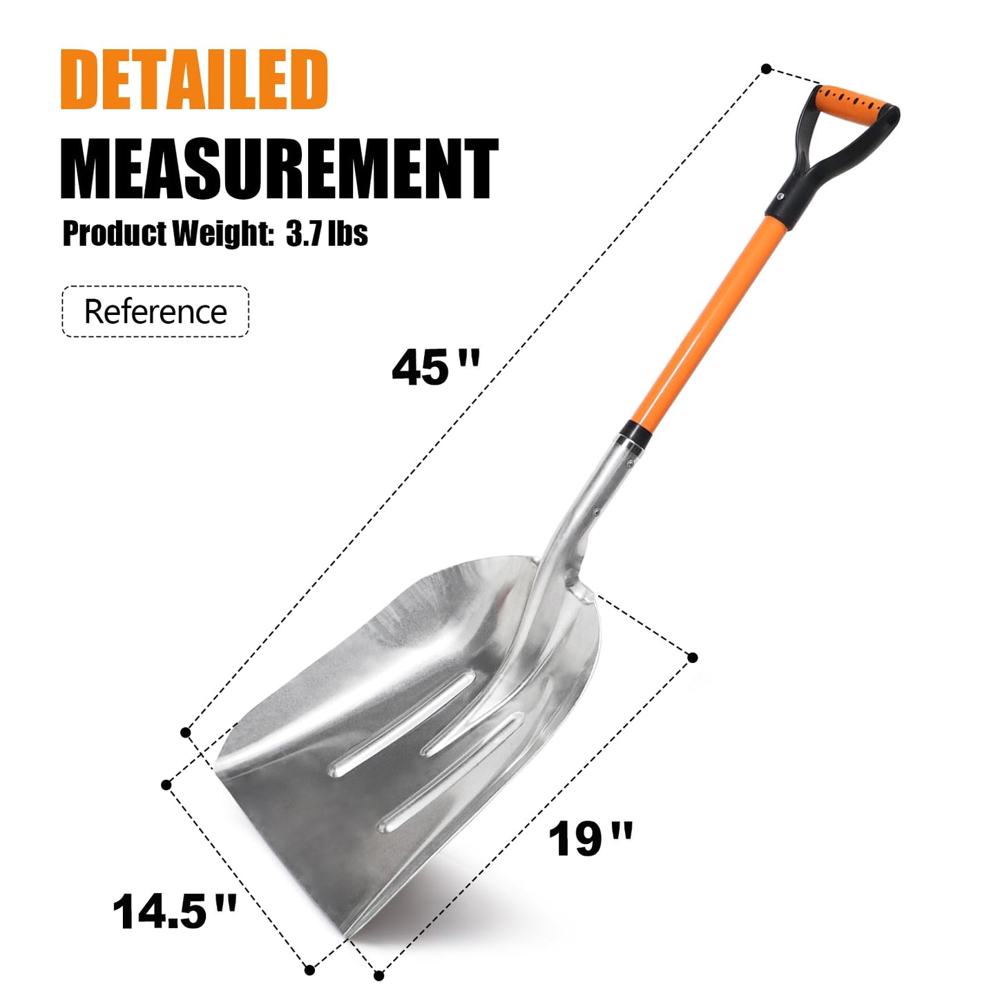VNIMTI Aluminum Snow Shovel with D Handle Metal Snow Shovel for Driveway 45Inches 3.7 Pounds Transfer Shovel Shovel for Gardening, Orange
