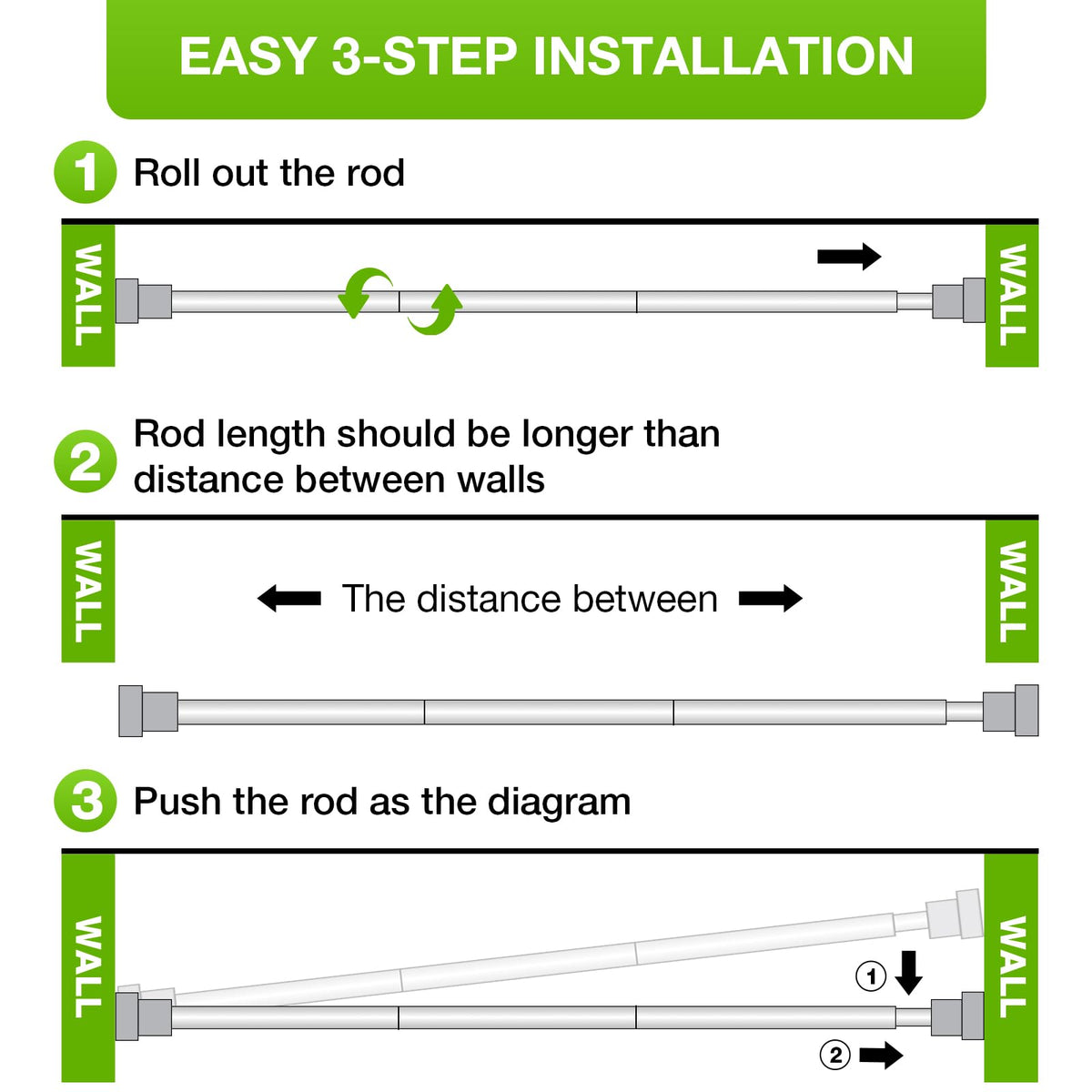 2 Pack Tension Curtain Rod 28-48Inch Curtain Rods for Windows Gold Spring Curtain Rod no Drilling Adjustable Expandable Tension Rods for Windows,Doorway,Closet,Bedroom