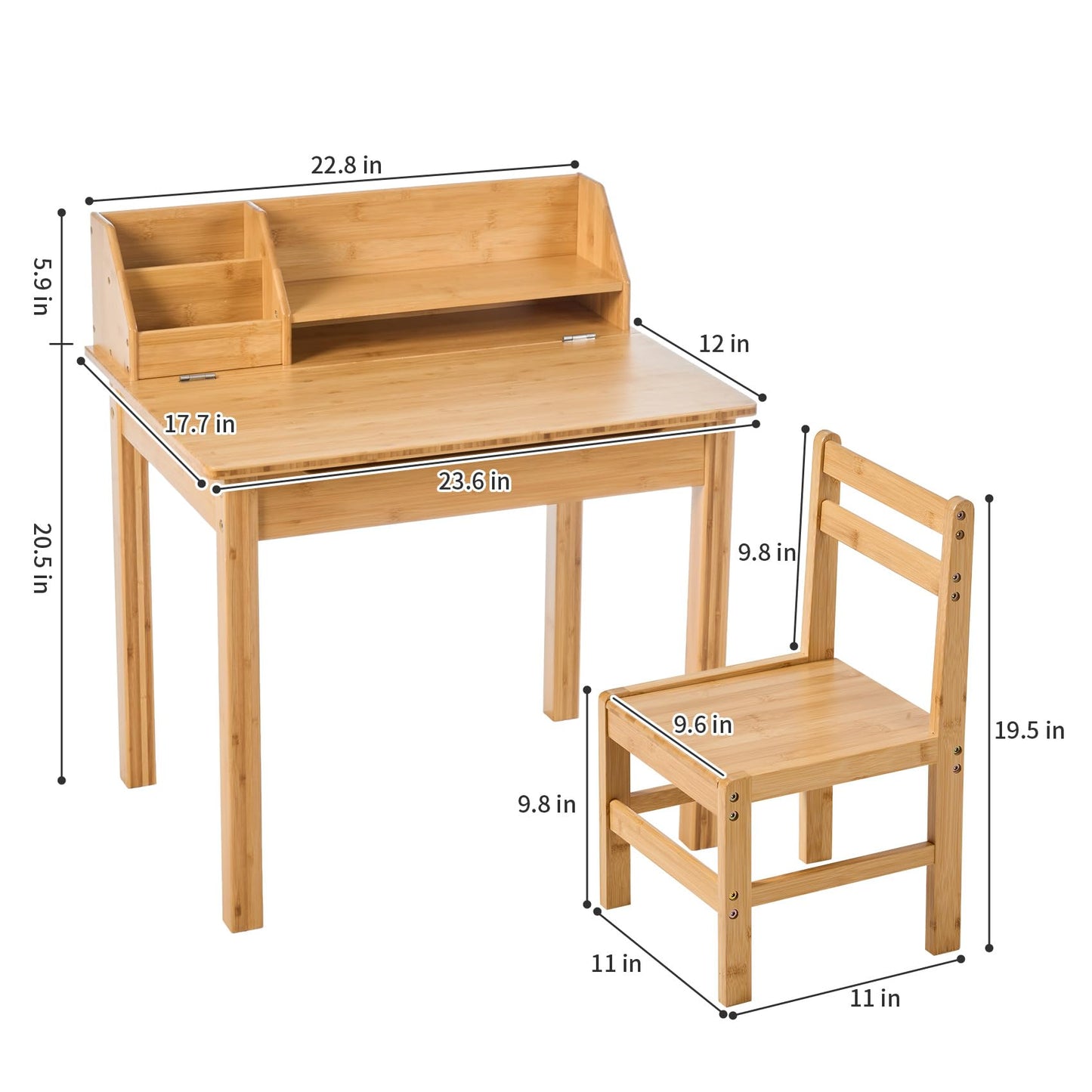 UNICOO Bamboo Toddler Desk and Chair Set with Lift-Top Storage, Kids Study Table with Hutch and Bookshelf, Writing Reading Art Desk for Boys and Girls Ages 3-8