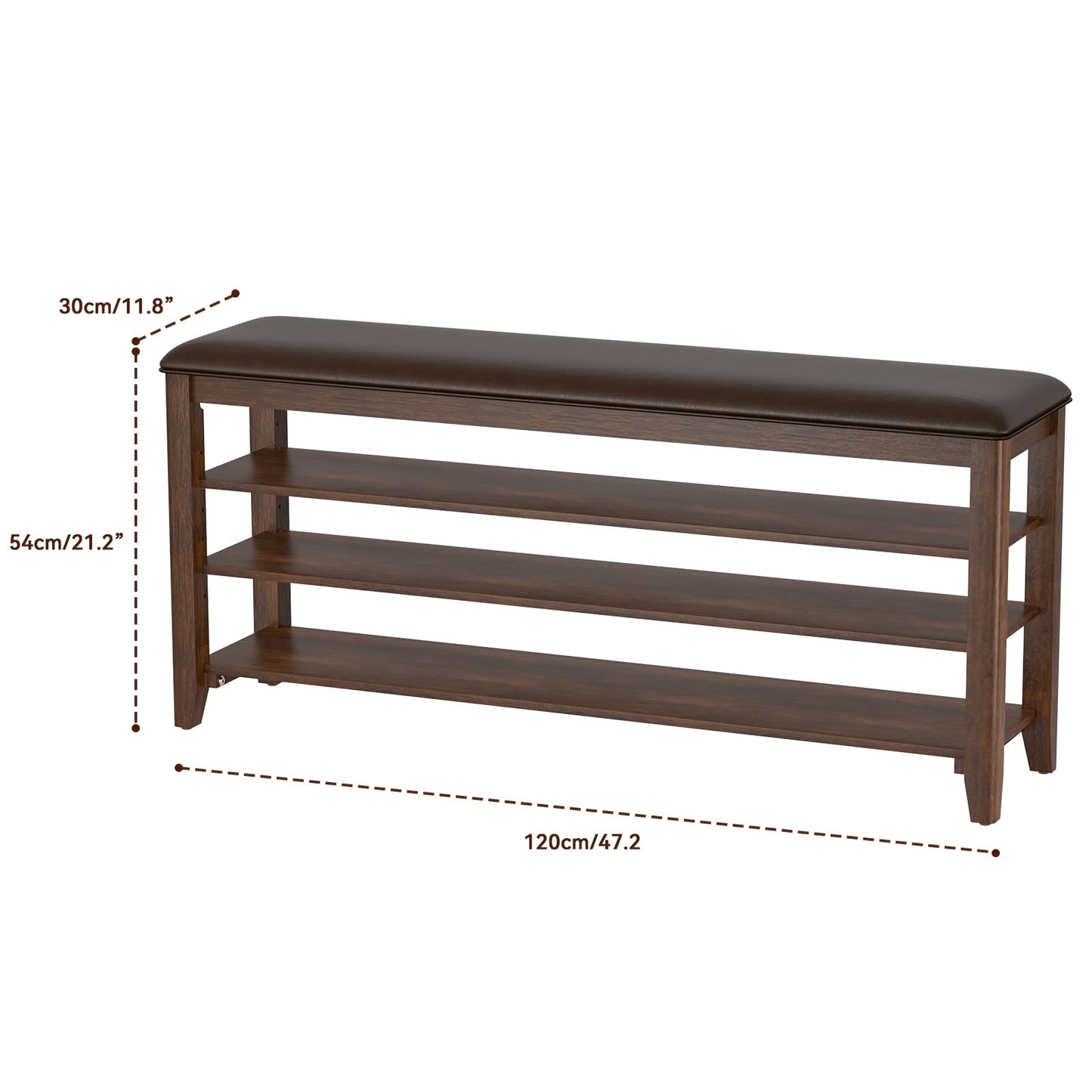 Taitiy Shoe Bench Storage Rubberwood with Leather Cushion for Entryway Bench Ideal for Hallways Shoe Rack Front Doors Entrances Mudrooms Featuring 3 Height-Adjustable and Removable Shelves
