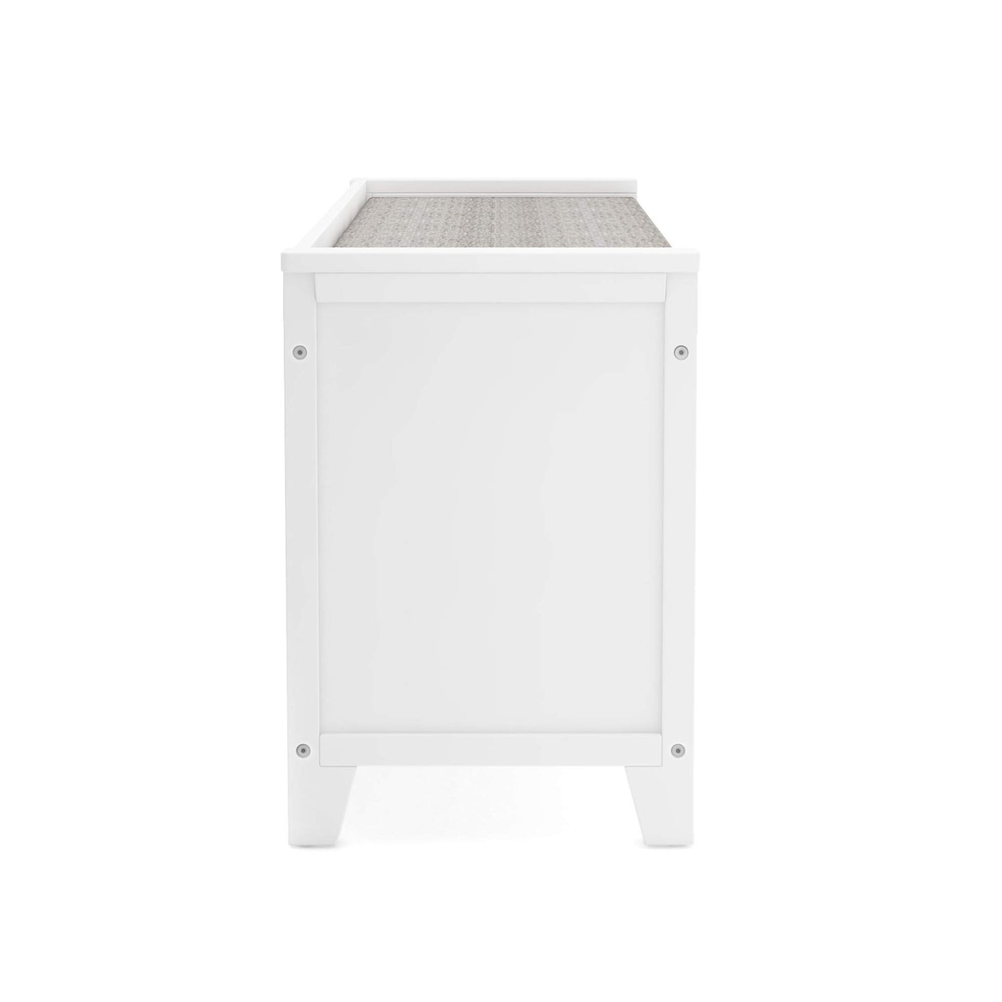 Martha Stewart Kids' Storage Bench - Linen White: Wooden Toy and Book Organizer with Shelves, Built-in Cushion and Fabric Bins for Playroom and Bedroom