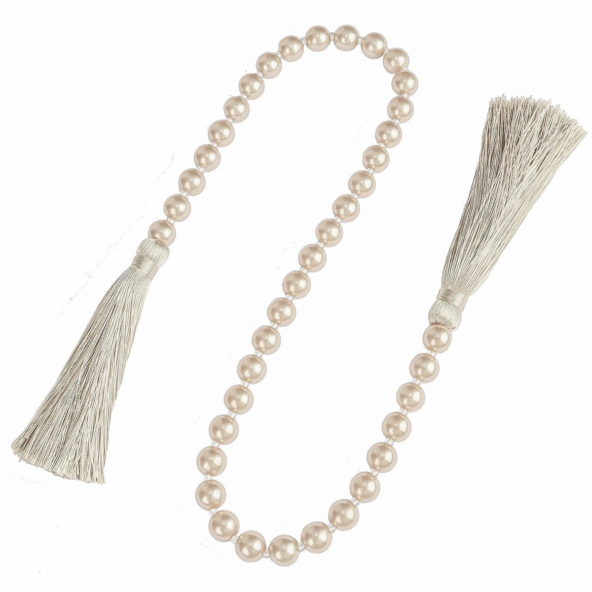 Fenghuangwu 34 Inch Pearl Glass Bead Garland with Tassels-1 Pack,Off White