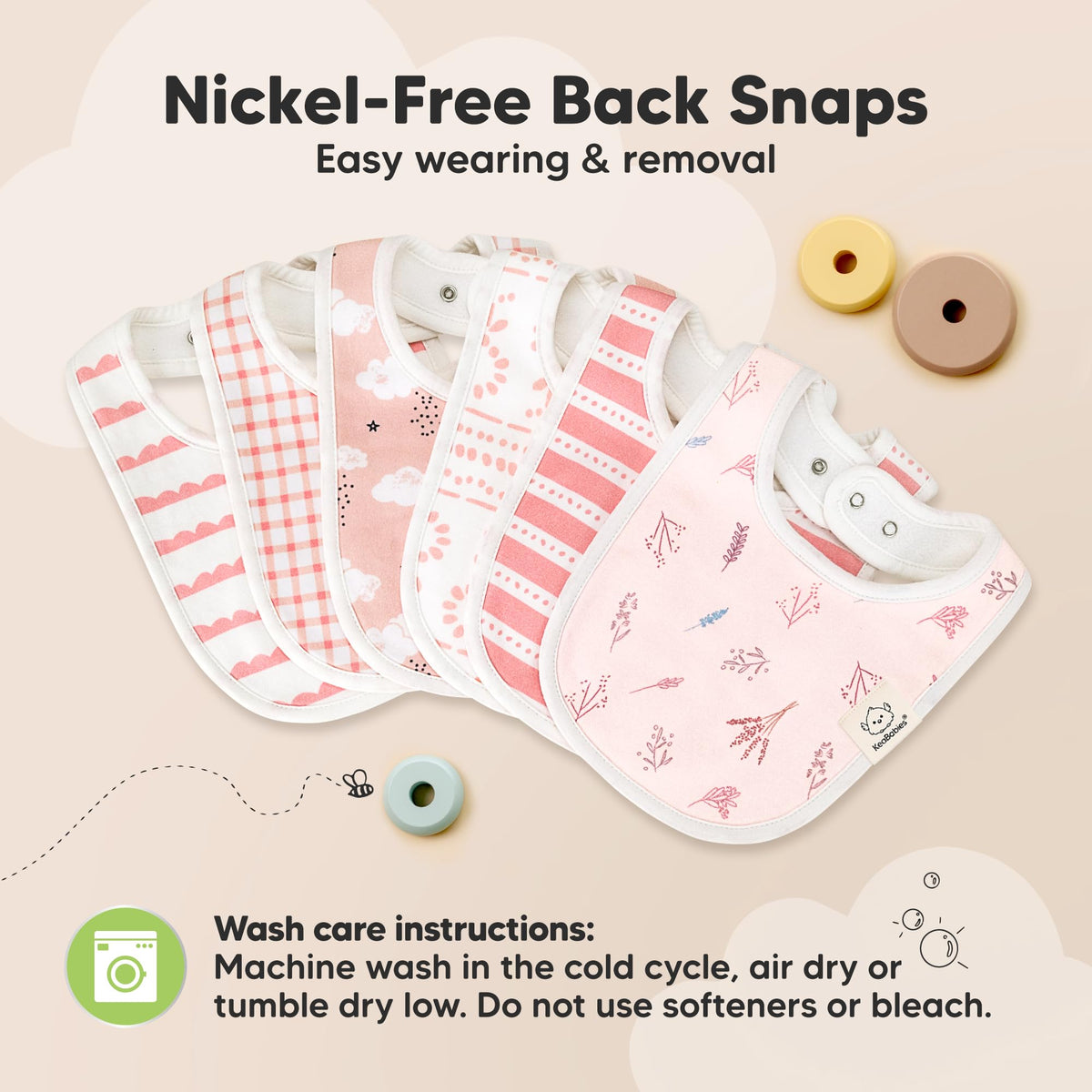 KeaBabies 8-Pack Organic Baby Bibs for Drooling and Teething (Sweet Charm)