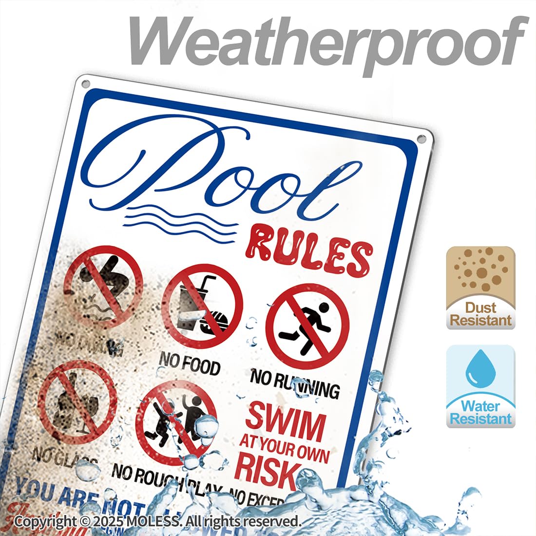 MOLESS 2 Pack Pool Signs – 12x8 Inch Welcome To Our Ool & Funny Pool Rules Sign Safety, Durable 0.040 Aluminum, Easy to Mount, PSP-2401