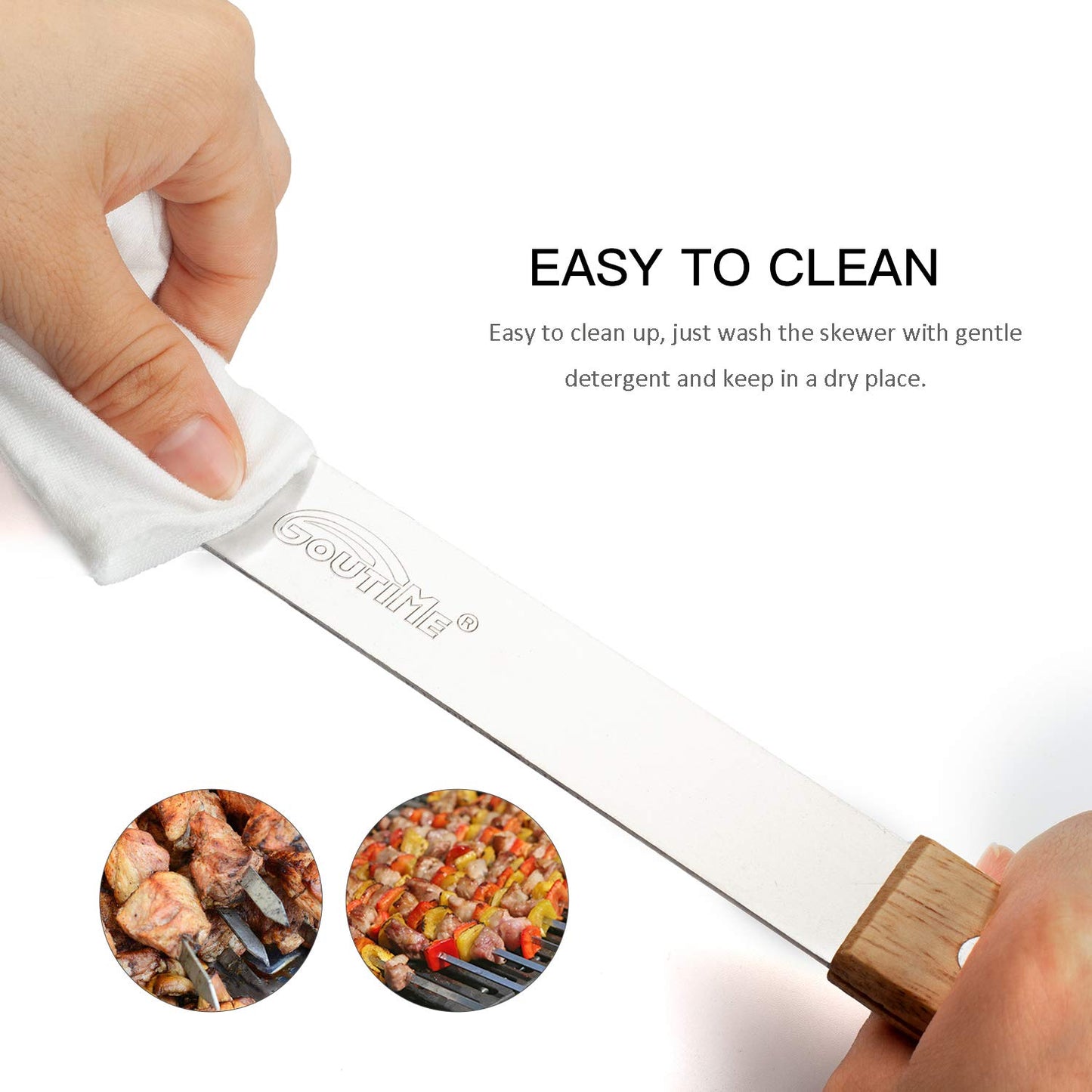 Goutime Kabob Skewers 23 Inch Long,1 Inch Wide Stainless Steel Grilling BBQ Skewer with Wood Handle for Making Koubideh Persian Brazilian Chicken Shrimp Kebab,Set of 7 with Bag