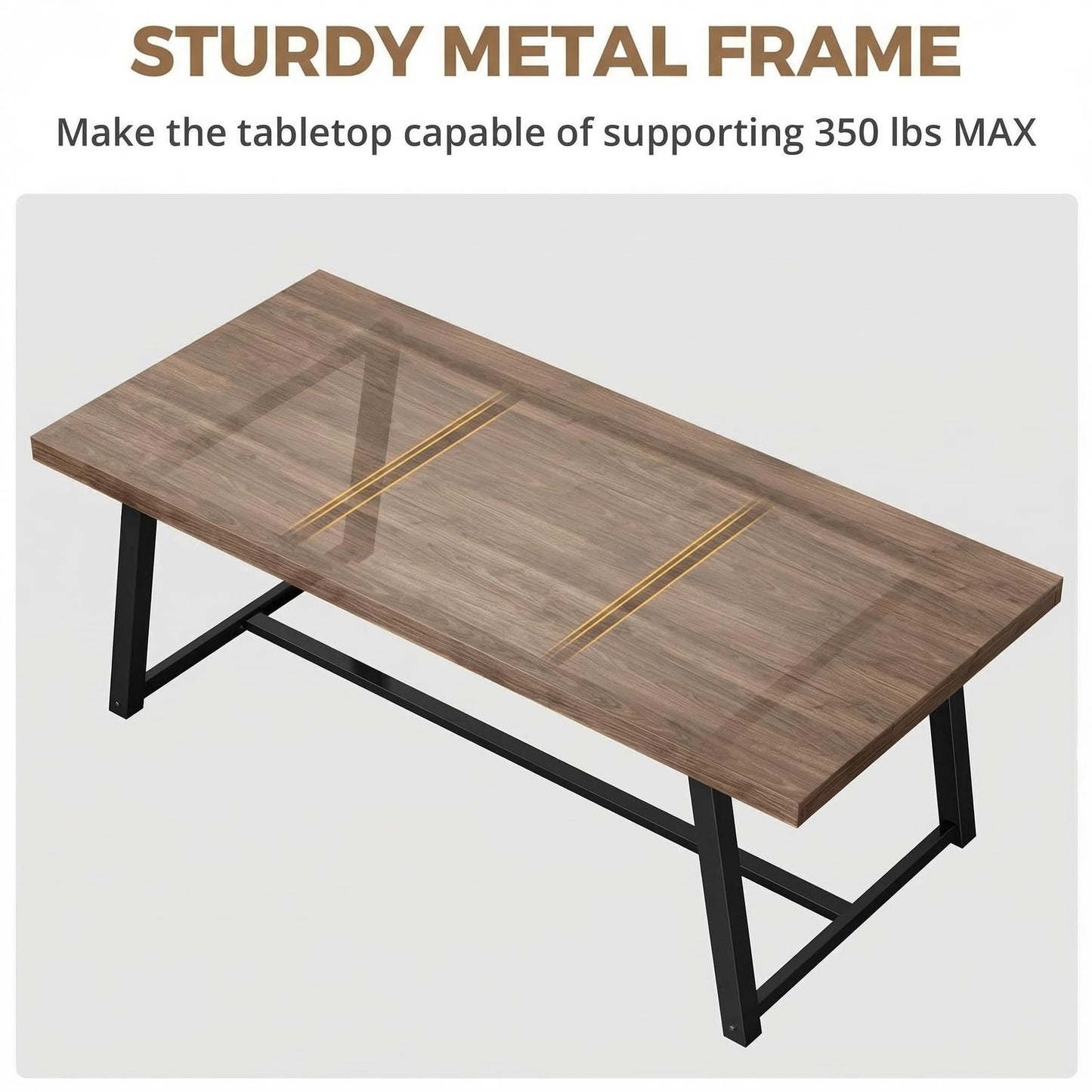 IRONCK 71" Dining Table for 6-8 People, Industrial Kitchen Table with Sturdy Metal Frame, Rectangular Brown Wood Dinner Table for Dining Room