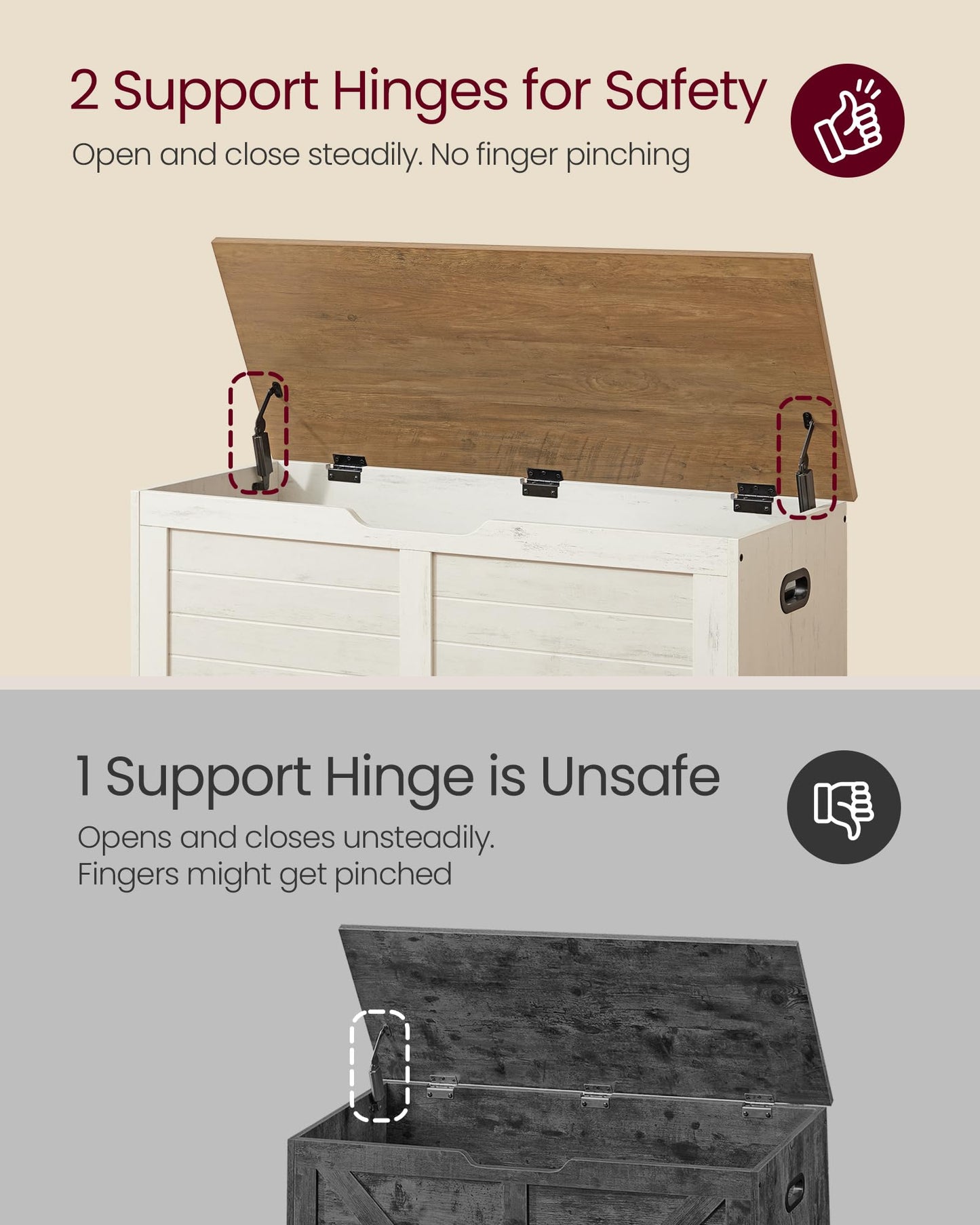 VASAGLE Storage Chest, 39.4 Inches Width Bench with 2 Safety Hinges