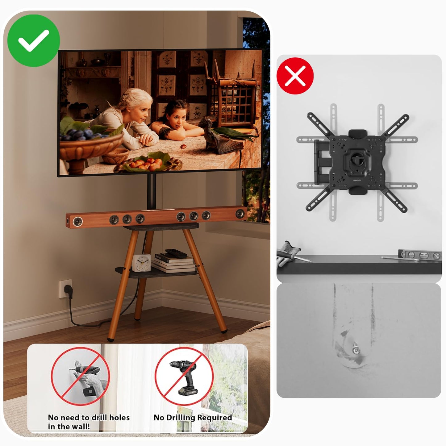 Tripod Easel TV Stand for 23-60 Inch TVs, Floor TV Stand with 2 Shelves and Cable Management for Bedroom/Living Room, Holds up to 80 lbs Adjustable Height Max VESA 400x400mm, Artistic Black Walnut