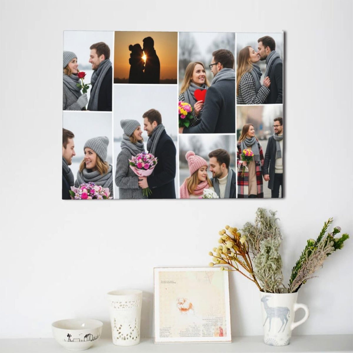 Nxwdwqa Custom Canvas Prints with Your Photos Prints, Personalized Canvas Wall Art, Upload Your Photo to Wall Art, Home Decor Gift for Family, Mom, Dad, Wedding, Pets (8 Photos)
