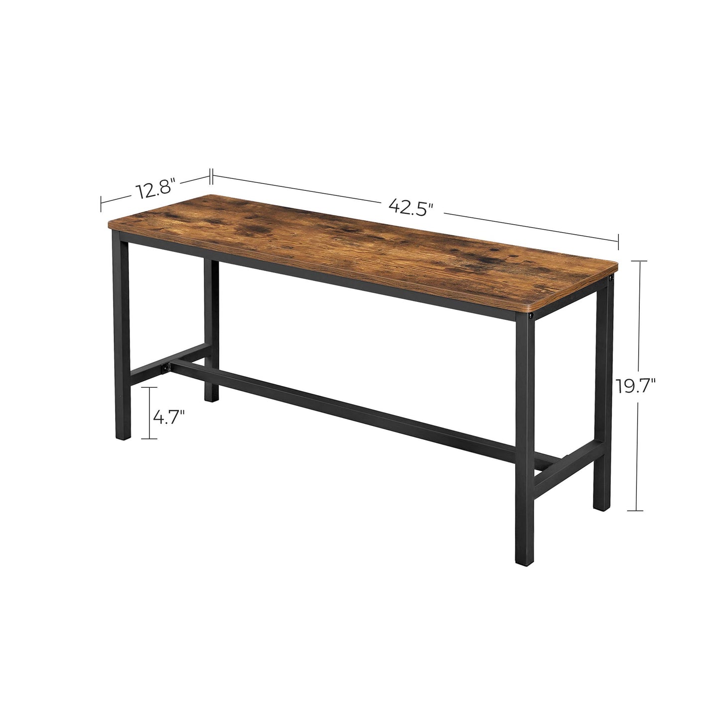 VASAGLE Dining Bench, Pair of 2, Industrial Style, Steel Frame, for Kitchen, Living Room, 12.8 x 42.5 x 19.7 Inches, Rustic Brown + Black,UKTB33X