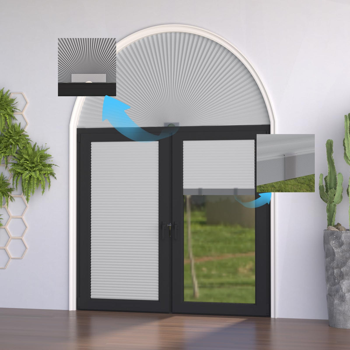 Myshade Arch Window Shades Half Circle Blackout Cellular Shades Cordless No Drill Blinds for Windows Half Moon Honeycomb Fabric No Tools Room Darkening Shades Easy Install (1PCS White 72" W X 36" H)
