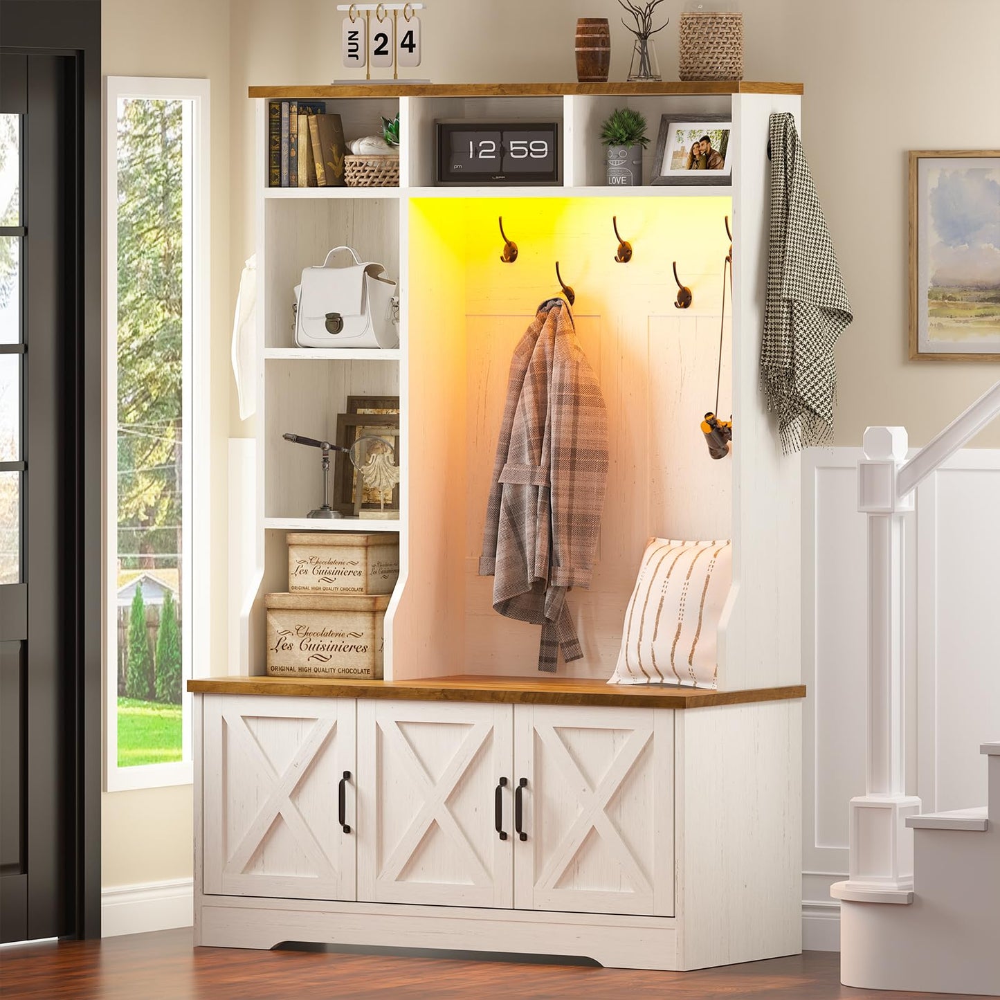 CSZZD Hall Tree with Bench & Entryway Coat Rack with Shoe Storage