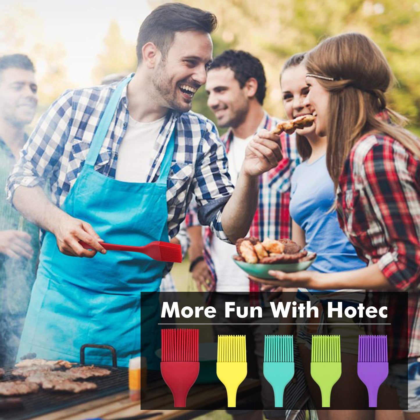 HOTEC 600℉ Heat Resistant BPA Free Silicone Marinading Meat Grill Basting Pastry Brush for Oil Butter Sauce Sausages Desserts Turkey Baster Grill Barbecue, Multicolor