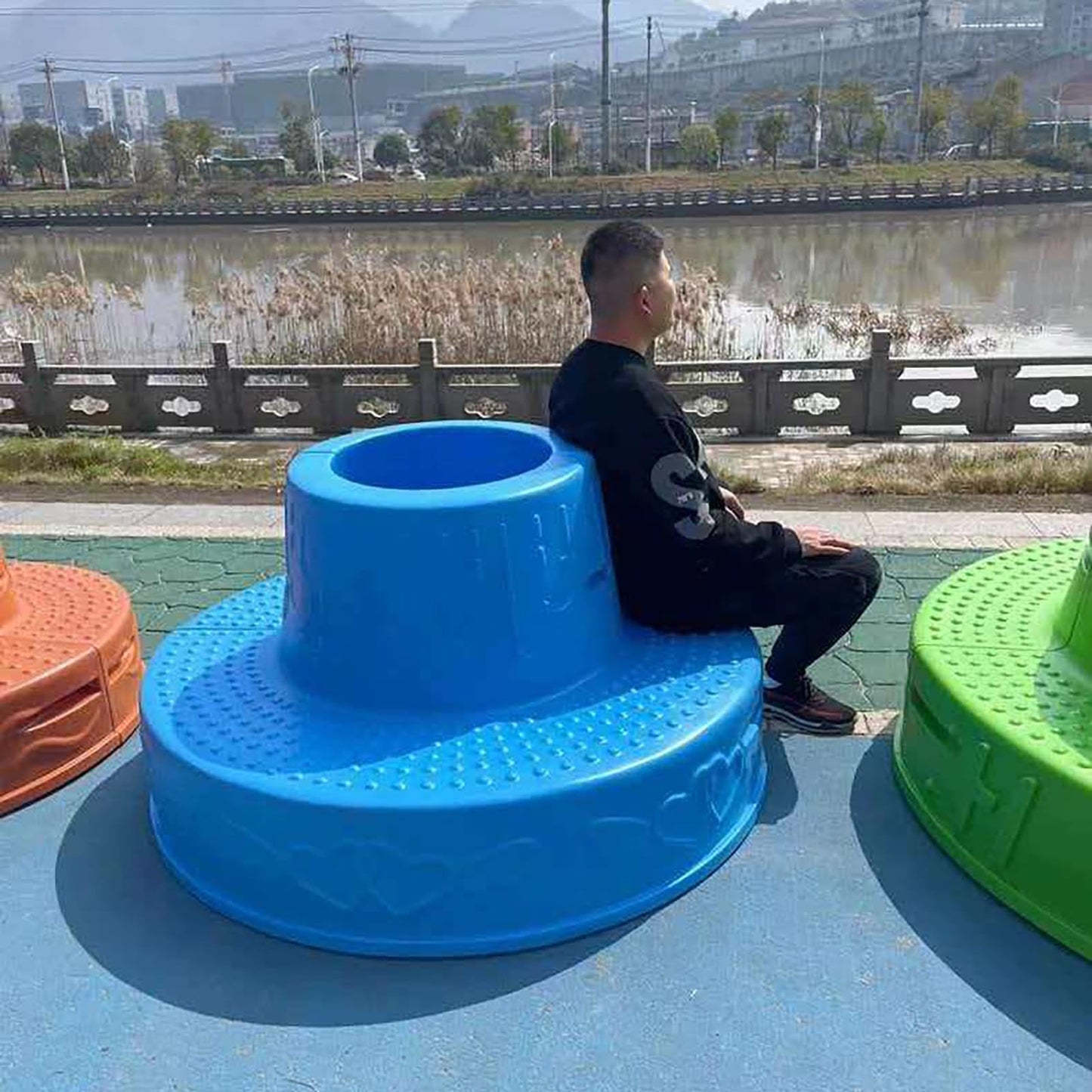 JOSOGO Kids Outdoor Tree Bench, Circle Semicircle Plastic Ring Sitting Stool for Preschool Daycare Backyard, Colorful Children Learning and Play Modular Seating