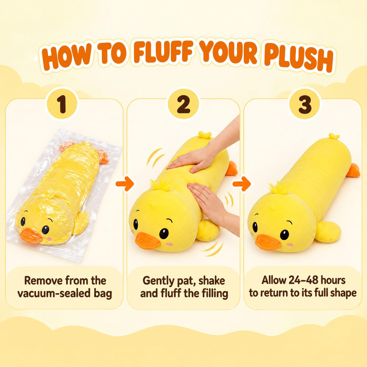 Fanunny Chick Long Stuffed Animal 35" Giant Yellow Chick Plush Body Pillow