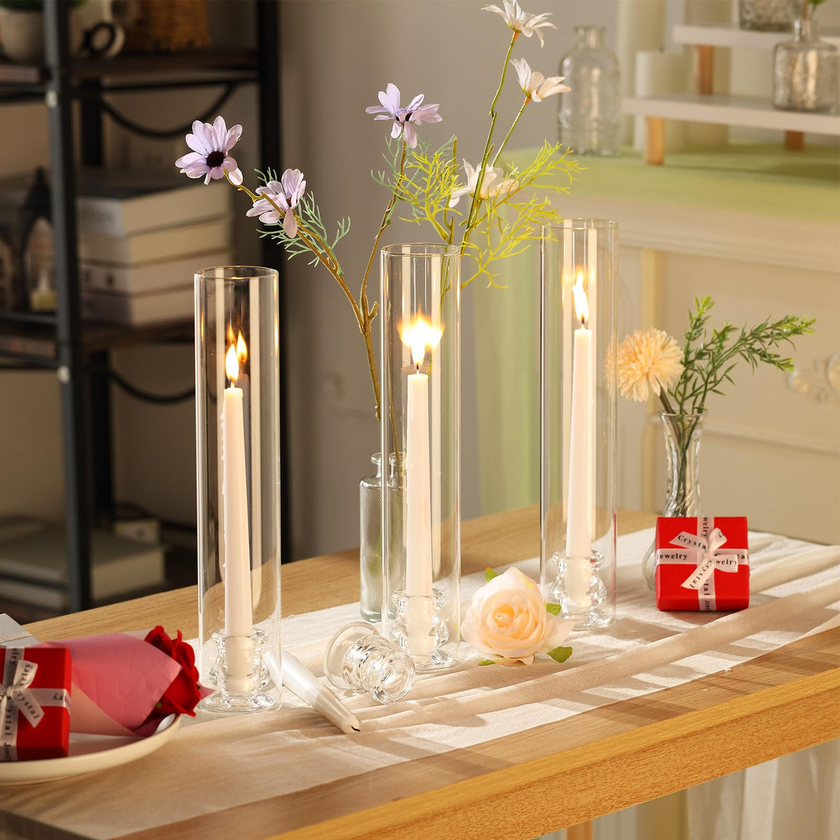 Teenyyou 24 Set Glass Hurricane Candle Holders Candlestick Bulk 12.6",Clear