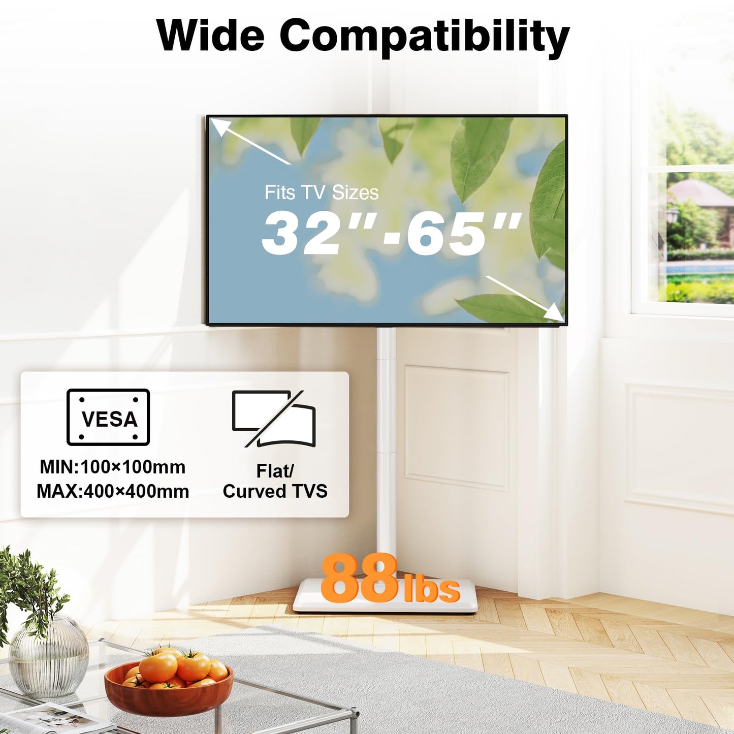TVON Universal Floor TV Stand with Mount for Most 32-65 Inch TV up to 88lbs