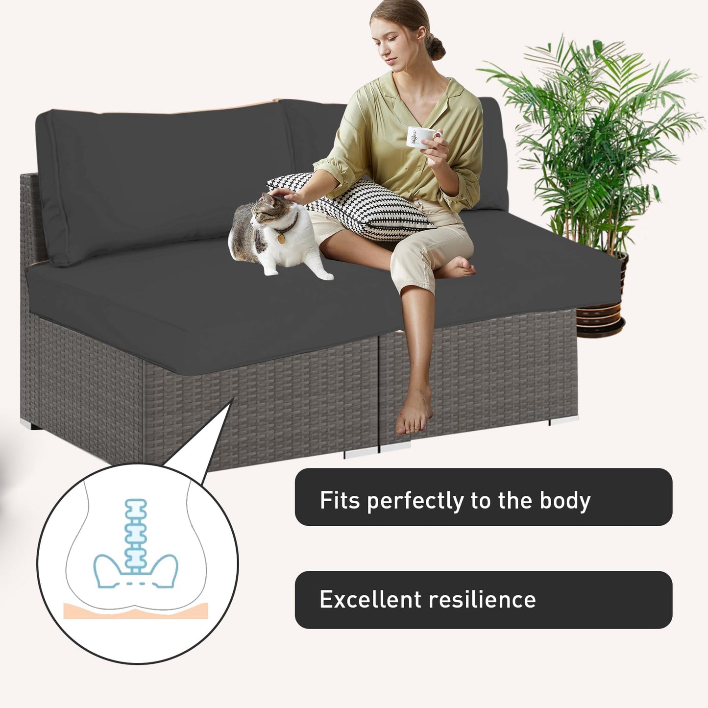 ๐๐ฉ๐ ๐ซ๐๐๐ 14 Piece Outdoor Replacement Cushions Set for 6-Seat Sectional Sofa, 4 Inch Thick Patio Cushions, Waterproof & Fade Resistant, Deep Seat Outdoor Furniture Cushions - Dark gray