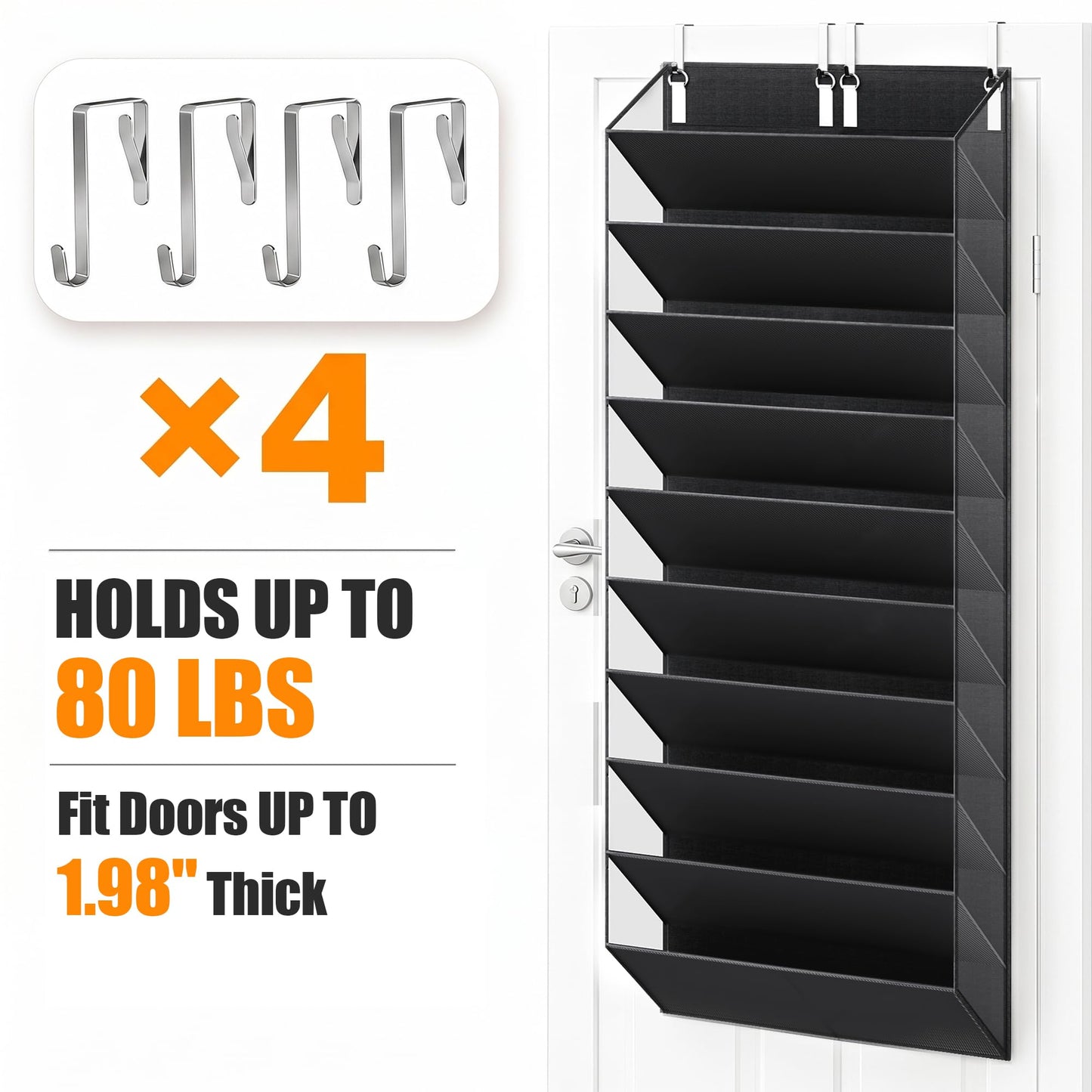 UVIAHOMI 30-40 Pairs Over the Door Shoe Organizer, Clear Pockets Hanging Shoe Storage for Closet, 10-Tier Door Shoes Rack, Handing Shoes Holder Fit All the Family's Sneakers, Boots, Heels, Black
