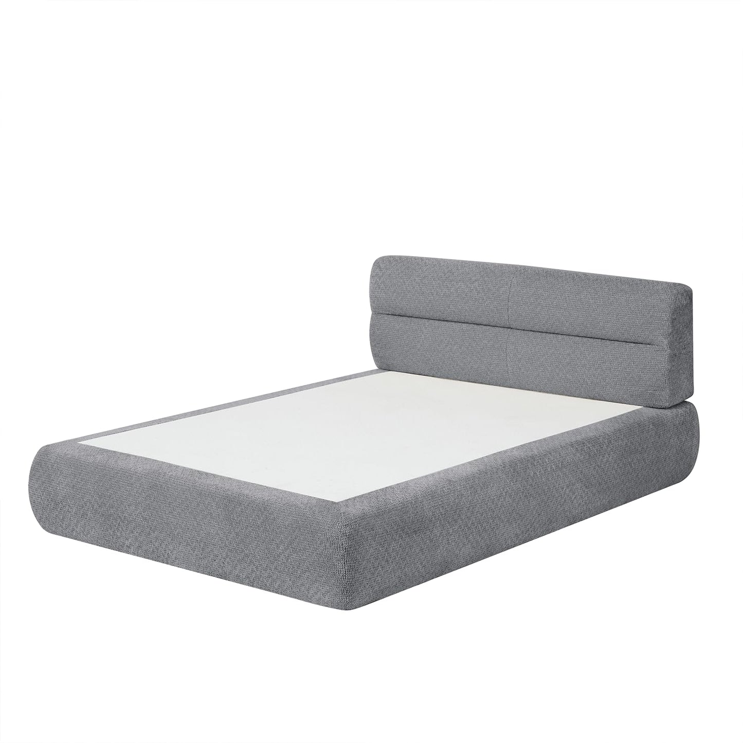 WDYLWFHW Full XL Dark Grey Floor upholstered Platform Bed with Headboard, Chenille Compressible Bed Frame with Sponge Mattress, Bedroom Furniture No Box Spring Needed (Dark Grey)
